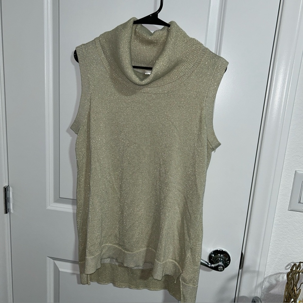 PINA ROSSI Womens Sweater Sleeveless Gold Metallic Cowl Neck Evening Party XL